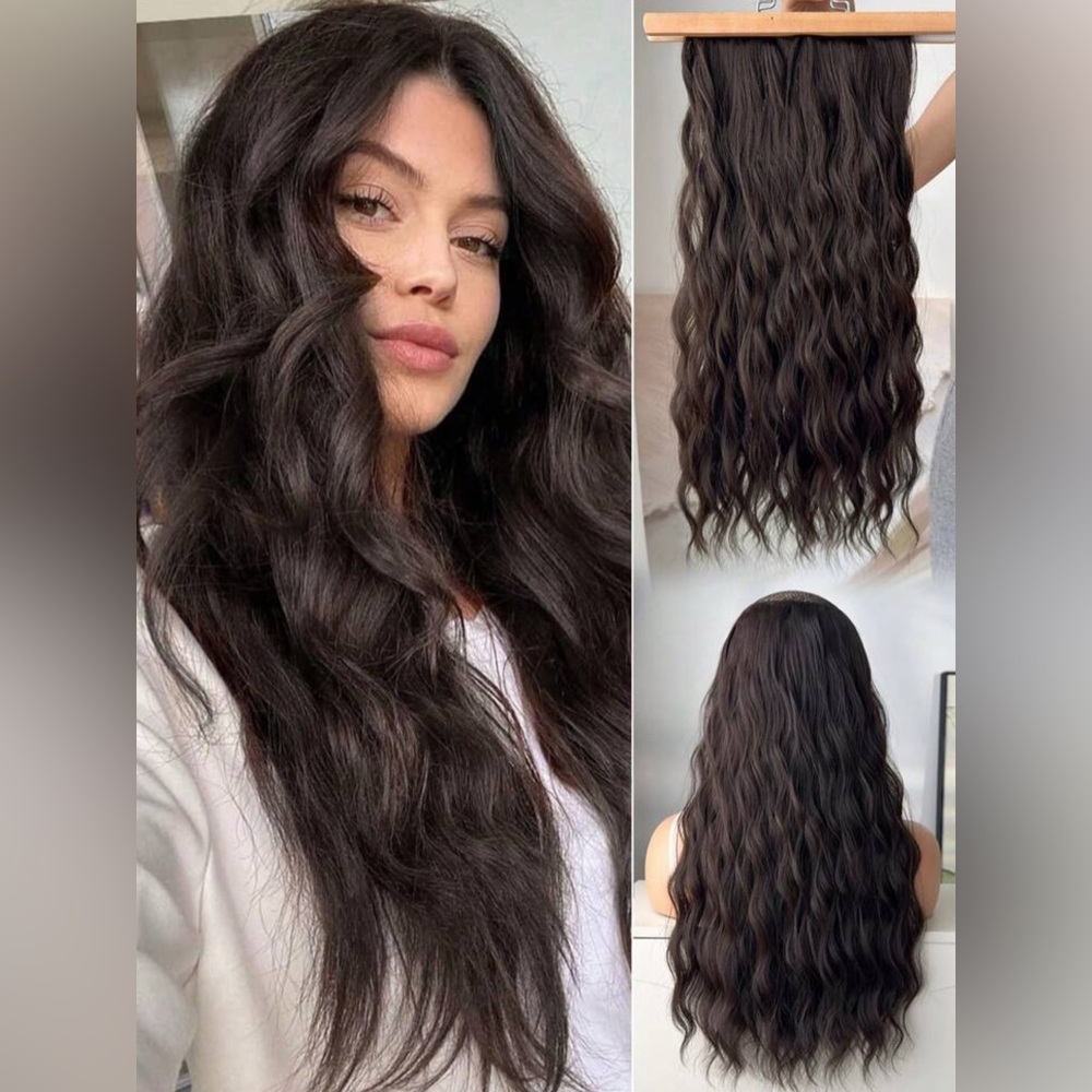 Dark Brown Clip in hair extensions 22 in Water Wave hair - Picture 1 of 14